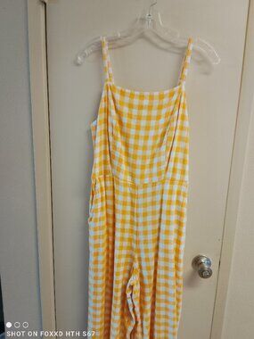 Old Navy Yellow & White Gingham Check Jumpsuit Size Large